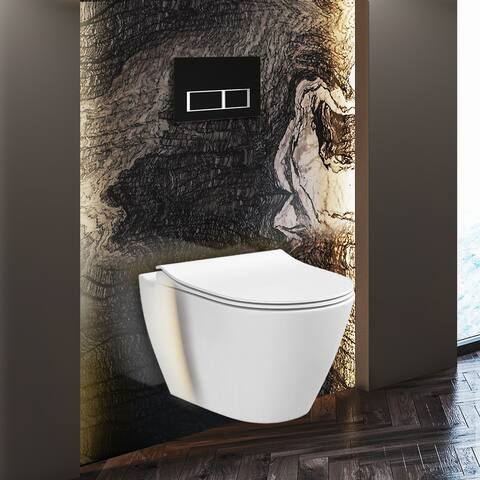 Toilet Combo Set - Toilet Bowl With Soft-Close Seat, 2"x 6" Concealed Tank And Carrier System, Push Buttons Included.