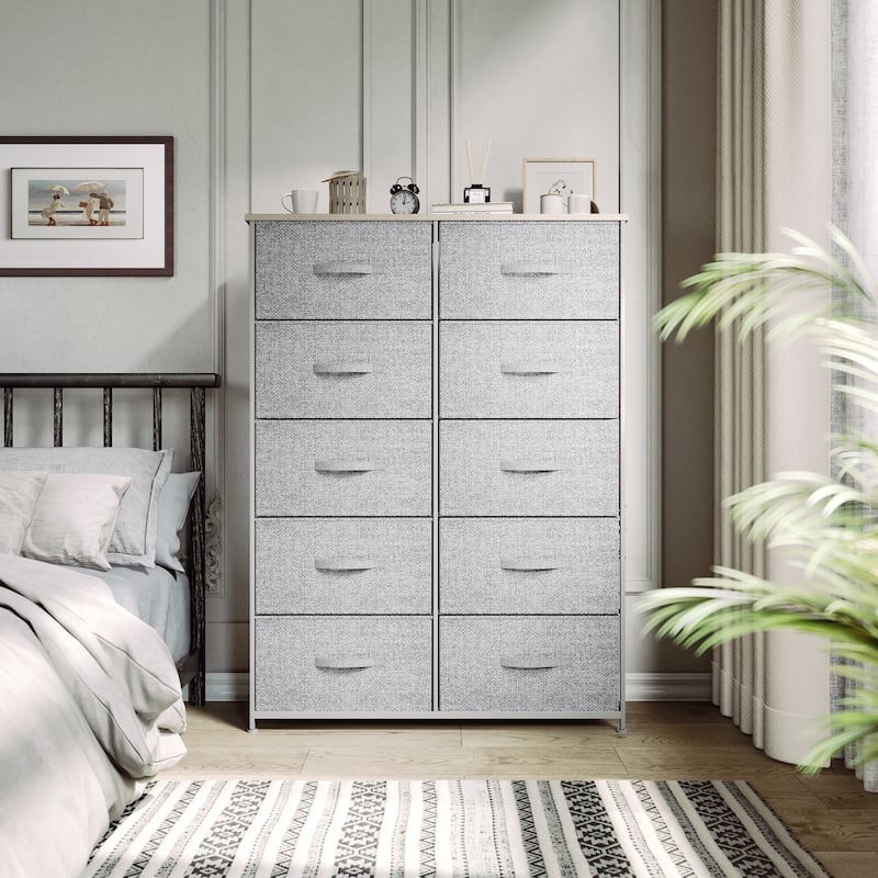 Moasis 10-drawer Bedroom Dresser Storage Tower - Light Grey - 10-drawer