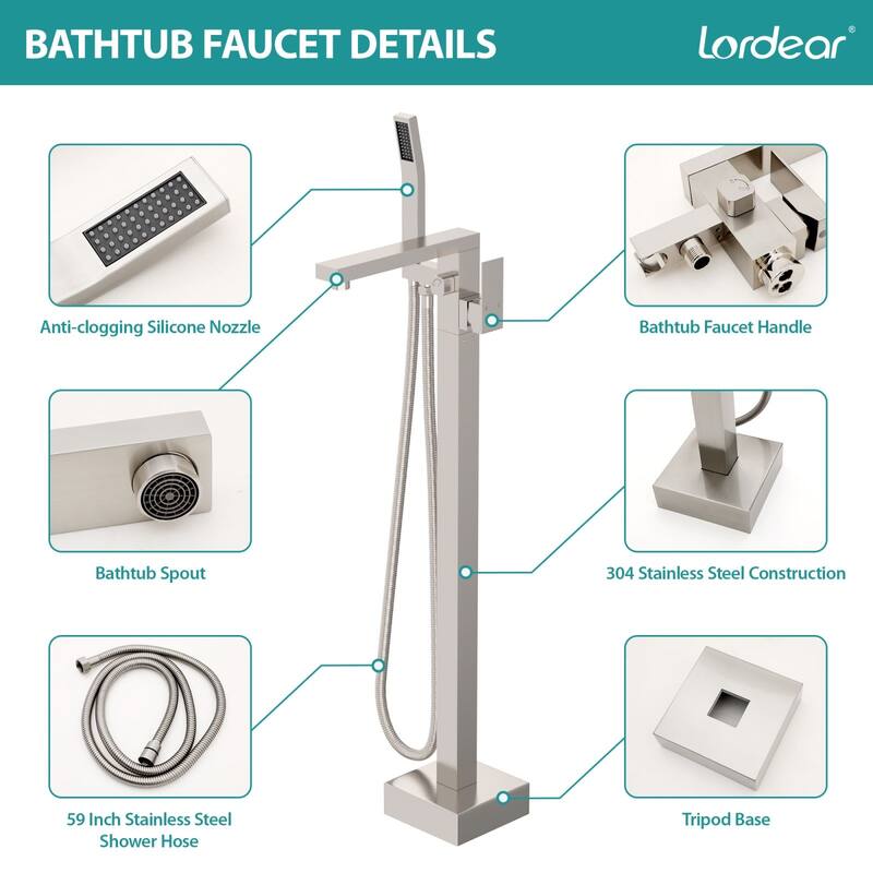 Lordear Bathtub Faucet Tub Filler Swivel Faucet with Hand Shower, Swivel Spout
