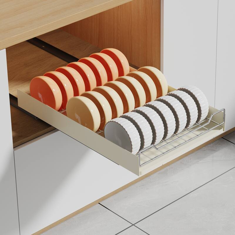 Pull Out Cabinet Organizer, Metal Slide Out Dish and Bowl Drying Rack - Bowl Rack