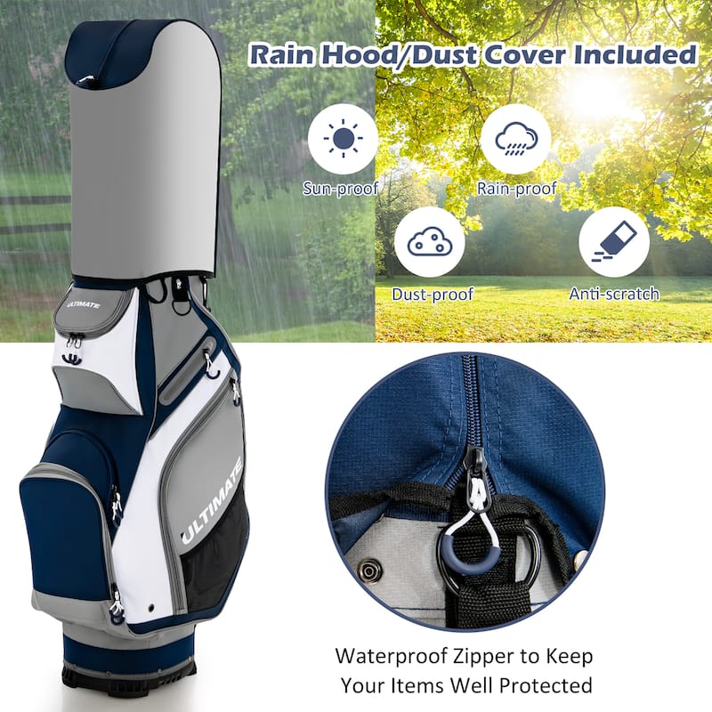 10.5'' Golf Stand Bag w/14 Way Dividers Rain Hood 7 Zippered Pockets - See Details