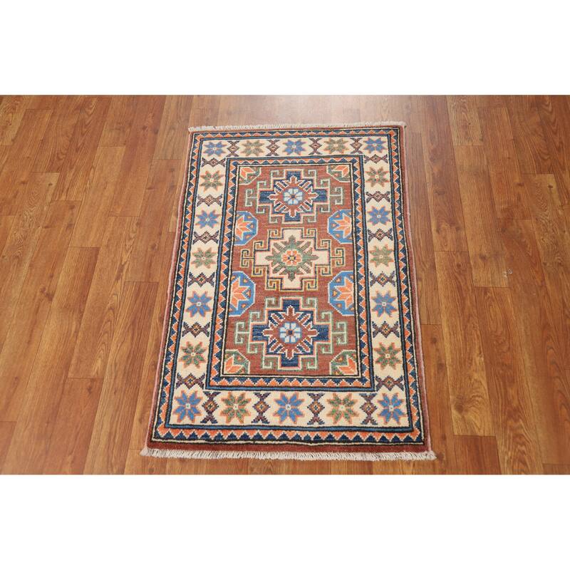 Traditional Kazak Oriental Foyer Rug Handmade Brown Wool Carpet - 2'0"x 3'0"