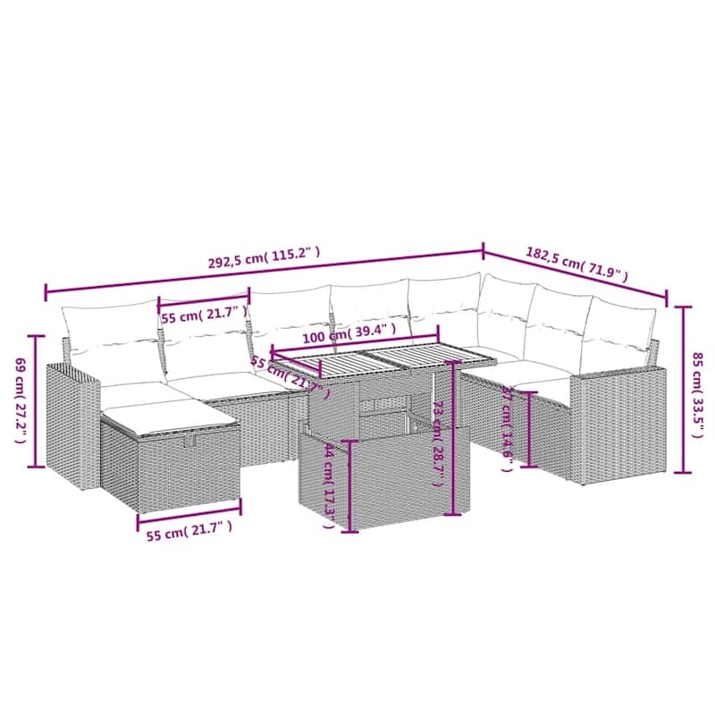 vidaXL Garden Sofa Set Black, Cream white - 21.7 x 39.4 x 28.7