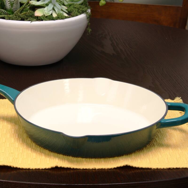 Crock Pot Artisan Enameled 12" Round Cast Iron Skillet in Teal Ombre