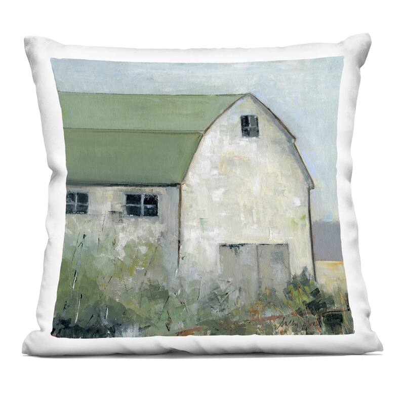 Stupell Barn View with Green Roof Decorative Printed Throw Pillow Design by Sally Swatland - Accent - Polyester - Green - Single