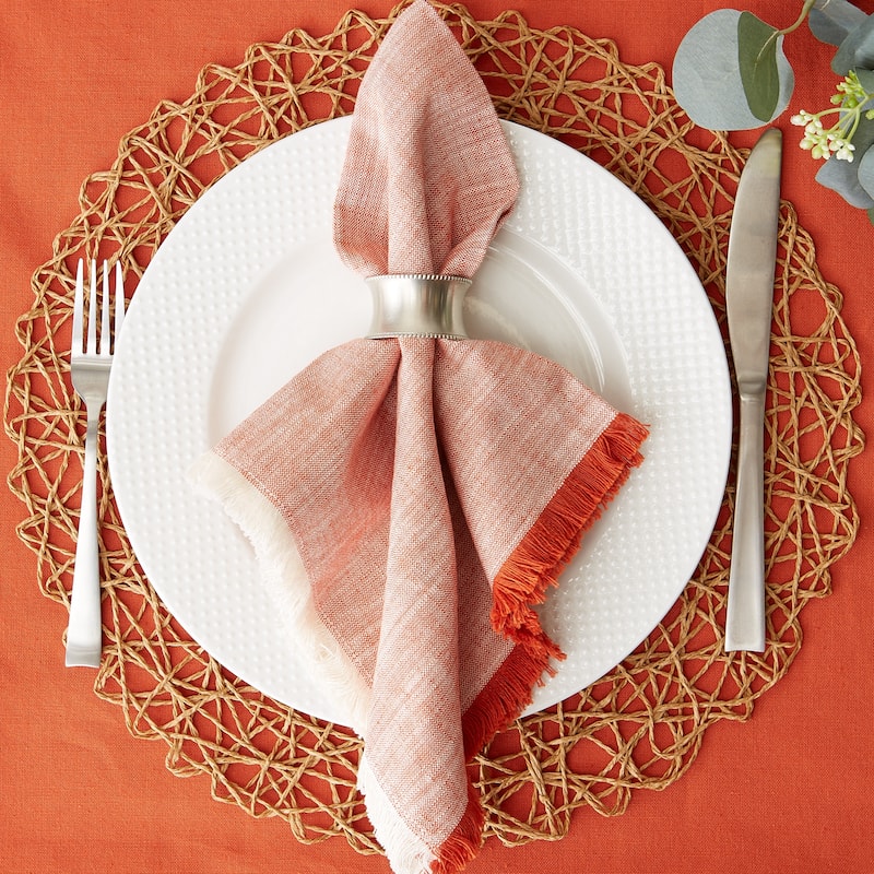 DII Burnt Orange Tonal Fringe Napkin Set/6