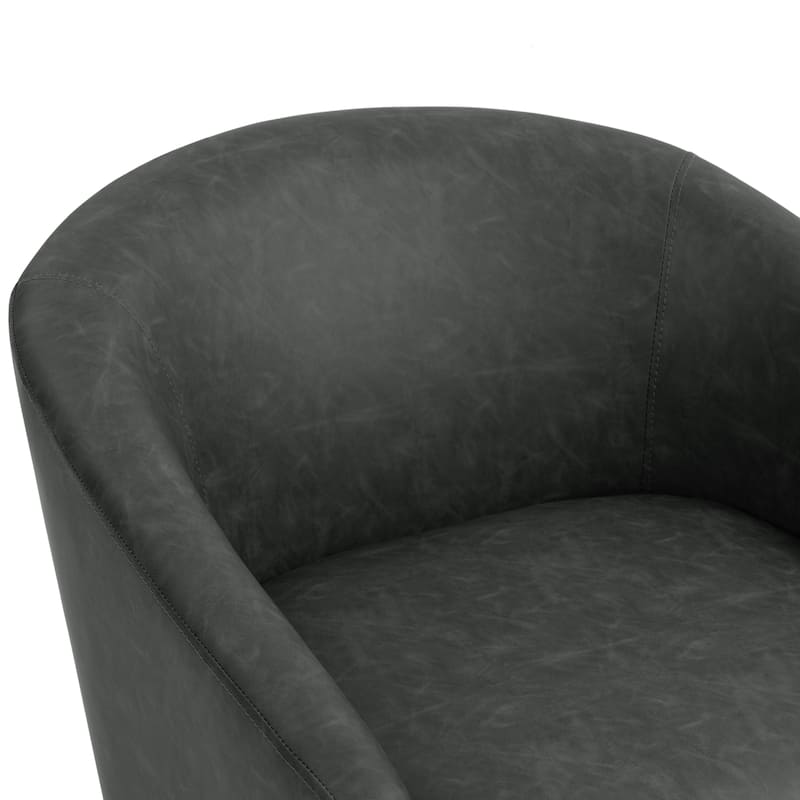 Vegan Leather Upholstered Swivel Barrel Accent Chair