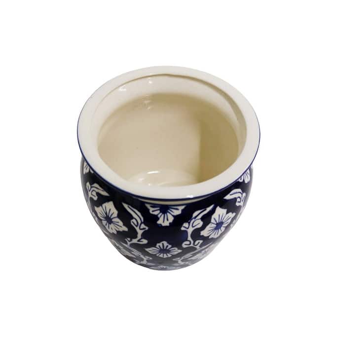 Home&Manor Ceramic Medium Planter Blue/White
