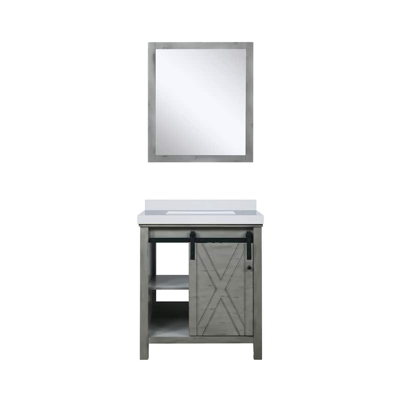 Marsyas 30 in W x 22 in D Ash Grey Bath Vanity, White Quartz Countertop and 28 in Mirror
