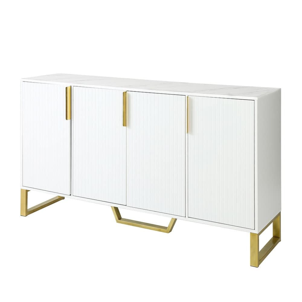 Kitchen Sideboard Cabinet with 4 Doors, Meta handles, Legs and Adjustable Shelves - 60"L x 15.7"W x 34"H