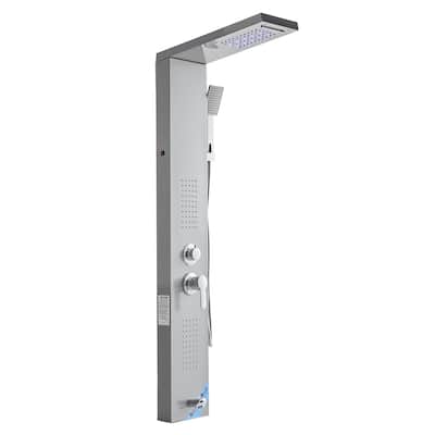 Silver Stainless Steel 5-in-1 Shower Panel with LED Lights, Rainfall and Handheld - 53.0x 7.9x 18.1 inch