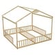 preview thumbnail 10 of 8, Natural Double Twin Pine Wood House Floor Bed with Guardrails