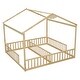 preview thumbnail 10 of 8, Natural Double Twin Size Pine Wood House Floor Bed with Fence, Guardrails, without door for Bedroom
