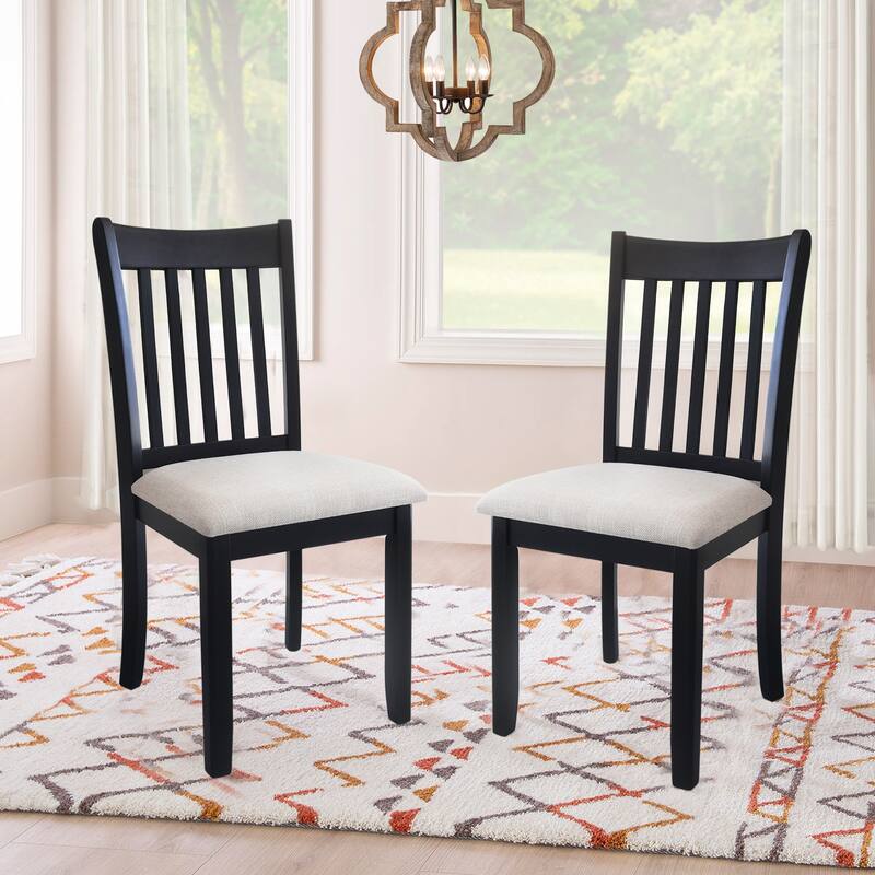 Dining Chairs Set of 2, Wooden Upholstered Kitchen Chairs, Breakfast Chairs with Slatted Back and Rubber Wood Frame - Black White