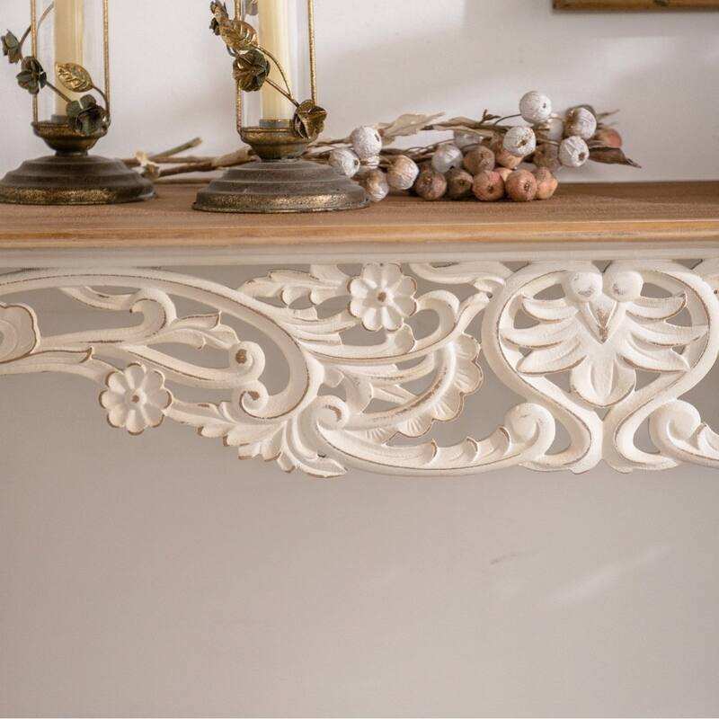 43.31" Vintage French Country Carved Console Table with Curved Legs