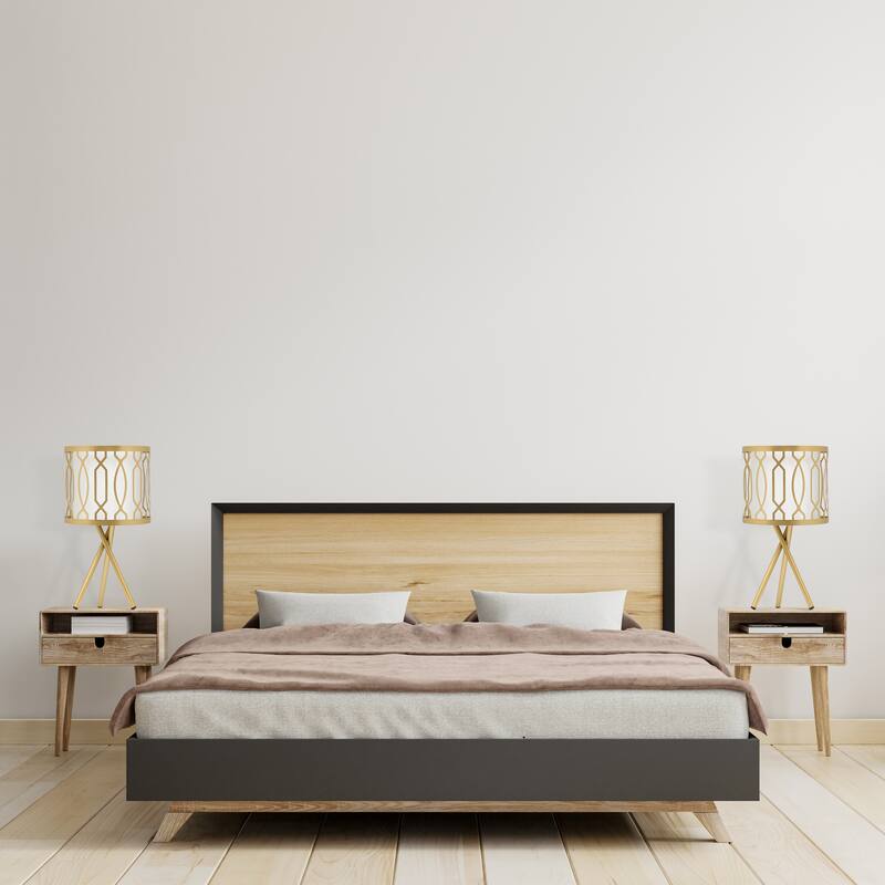 Set of 2 Harper River of Goods Gold Painted Metal Tripod 17.5-Inch Table Lamps with Gold Metal and White Fabric Shades