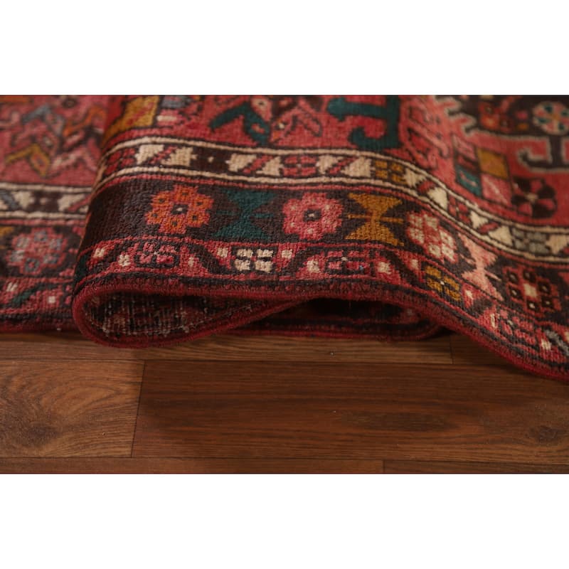 Pink Gharajeh Persian Vintage Runner Rug Handmade Tribal Wool Carpet - 3'2"x 12'9"