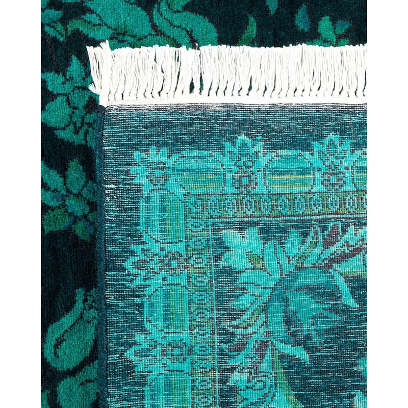 Overton Hand Knotted Wool Vintage Inspired Modern Contemporary Overdyed Blue Area Rug - 6' 2" x 9' 1"