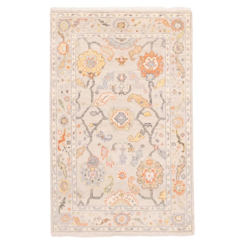 ECARPETGALLERY Hand-knotted Modern Oushak Light Khaki Wool Rug - 3'8 x 5'7