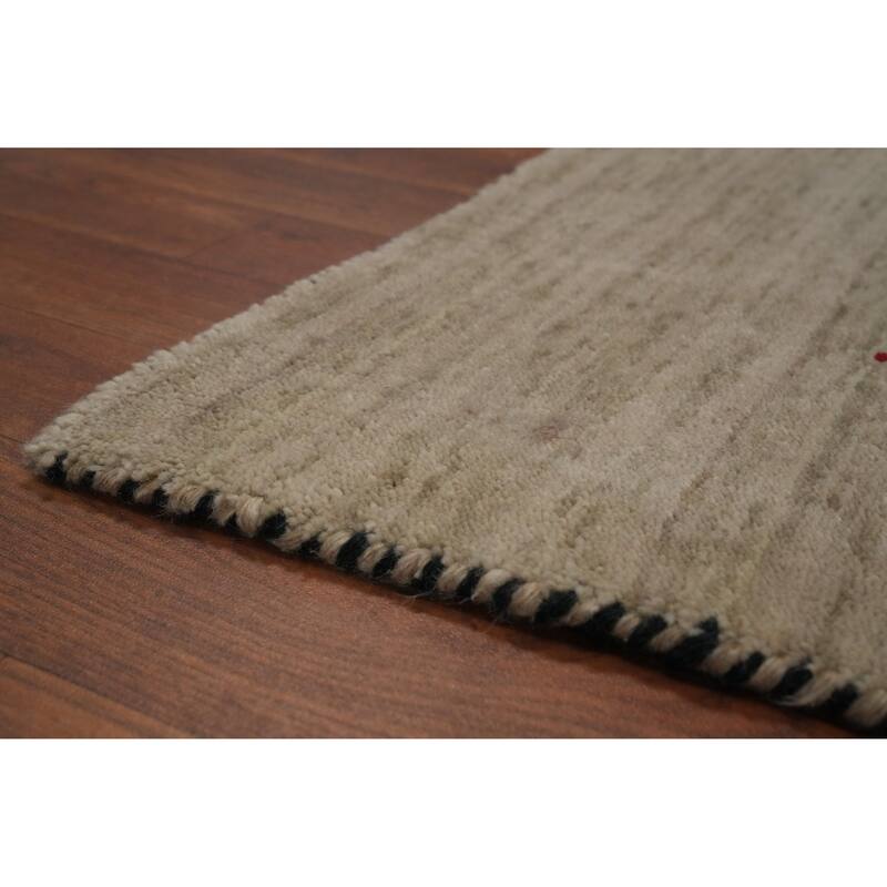 Hand Knotted Oriental 100% Wool Carpet Tribal Tribal Beige & Ivories Gabbeh Area Rug - 9' 9'' X 7' 10''
