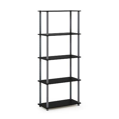 5 Tiers Wood Household Shelving Unit in Black/Grey (23.6 in. W x 57.4 in. H x 11.6 in. D) - 23.6