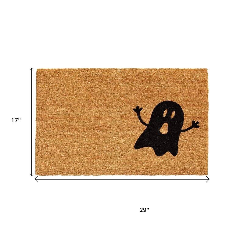 HomeRoots 17" X 29" Natural And Brown Spooky Ghost Halloween Outdoor Coir Door Mat - 17.00' X '29.00