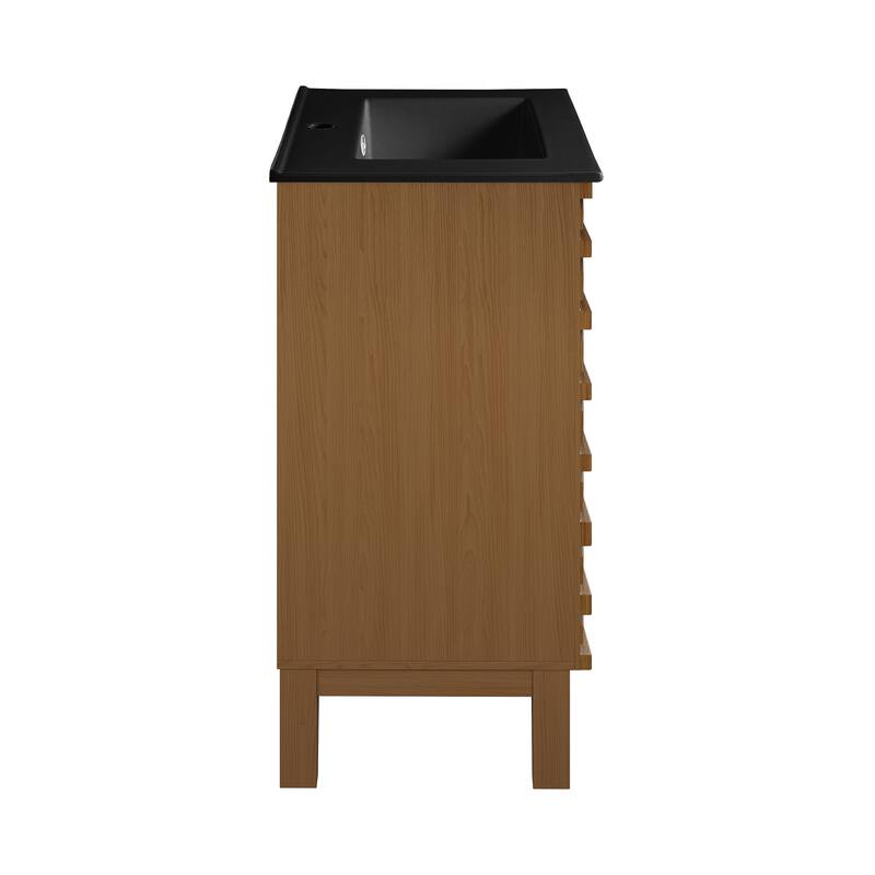 Cascade 18 In. Brown Oak Bathroom Vanity With Black Ceramic Sink Top