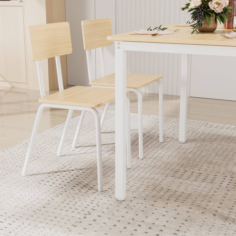 5 Piece Dining Table Set with 4 Chairs, Kitchen Table & Chairs Set, Rectangular Dinette Set with Backrest and Metal Frame