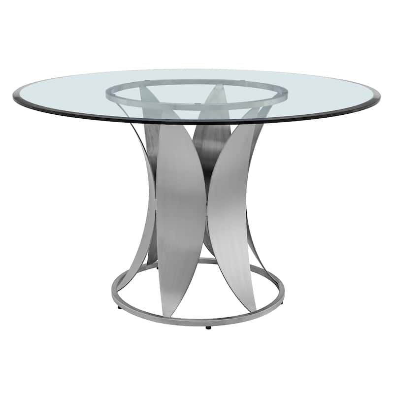 Petal Modern Glass and Stainless Steel 48" Round Dining Table with Pedestal Base