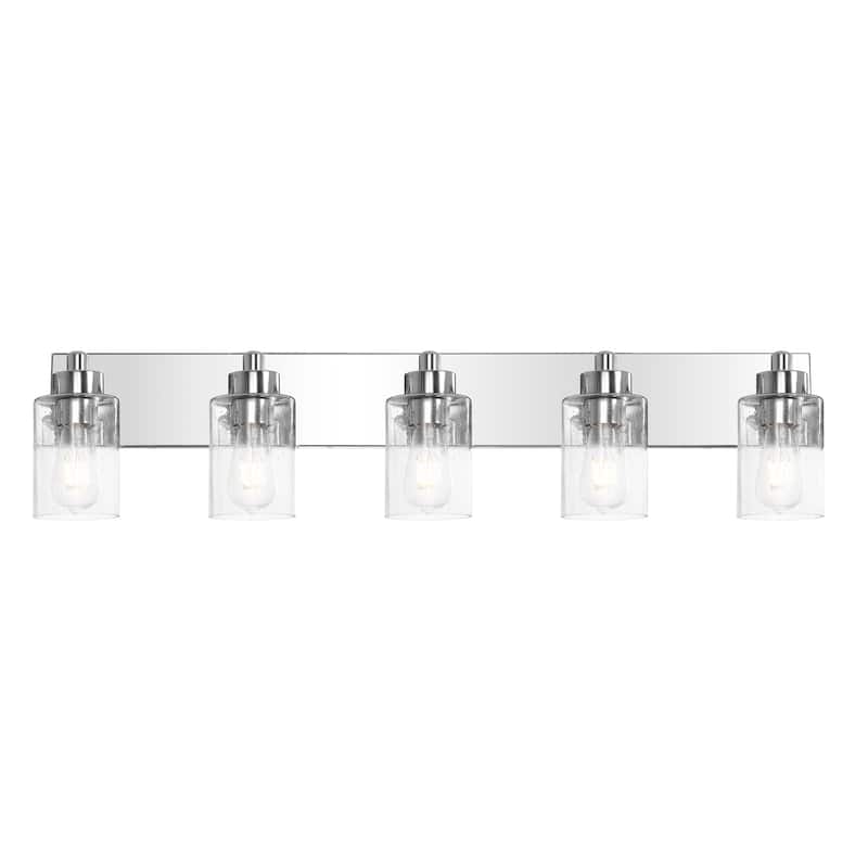 Lydia Seeded Glass/Iron LED Vanity Light, by JONATHAN Y - 5-Light - Chrome/Clear