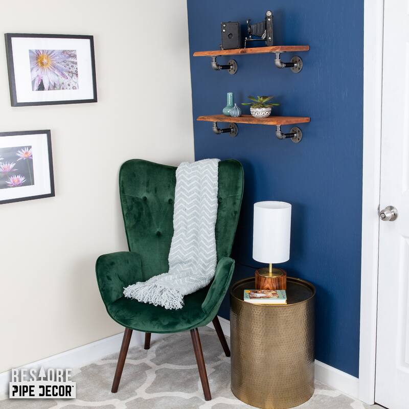 PIPE DECOR Live Edge Reclaimed Wood Shelf with Industrial Pipe Brackets, Set of 2