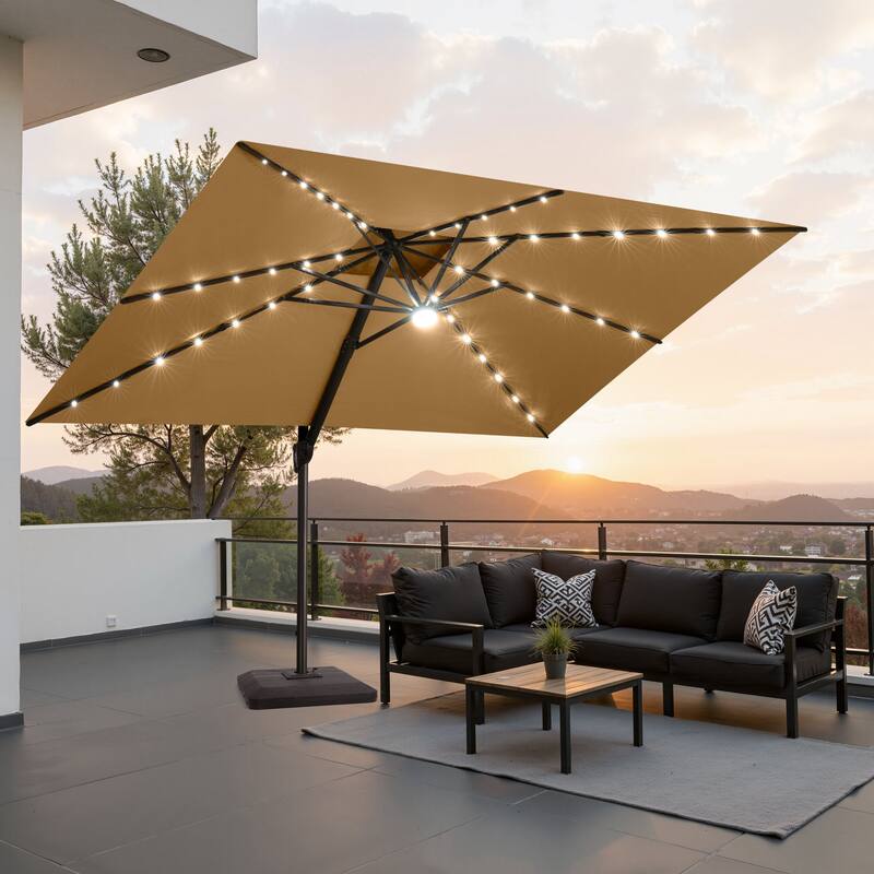 9 x11 FT Patio LED Lighted Cantilever Umbrella with Weighted Base