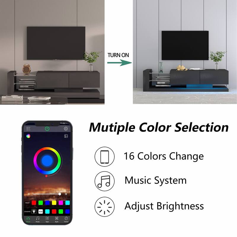 TV Stand,Entertainment Centers with Storage Cabinets and 16 Color 4 Modes Changing Lights Remote RGB LED