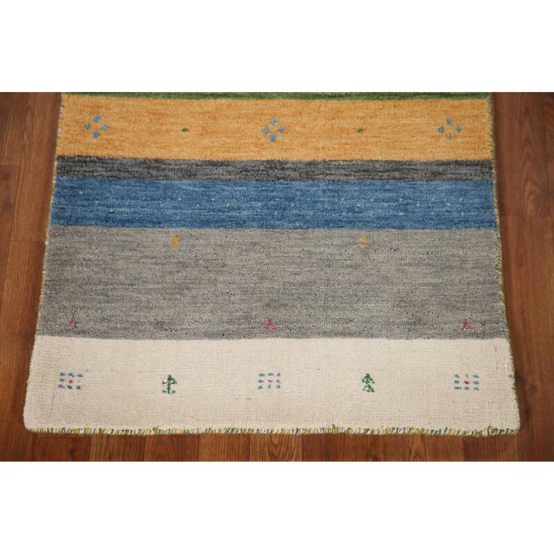 Striped Gabbeh Indian Rug Hand-Knotted Wool Carpet - 2'6"x 4'11"