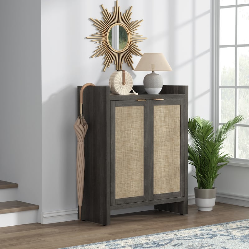 2 Doors Modern Natural Rattan Shoe Cabinet