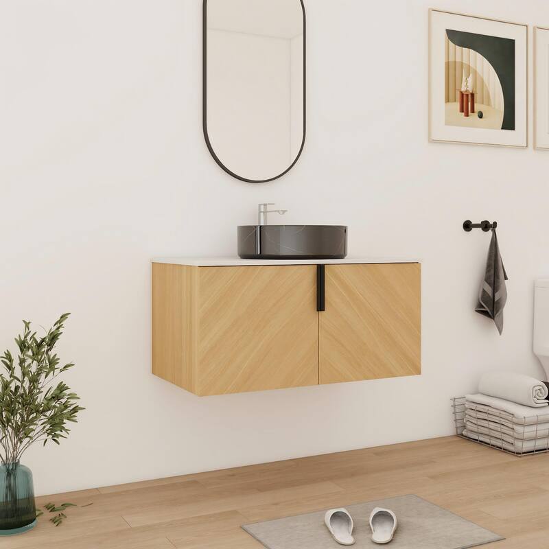 Bathroom Vanity With Sink In 30/36 Inch, Floating Bathroom Vanity With 2 Soft Close Doors