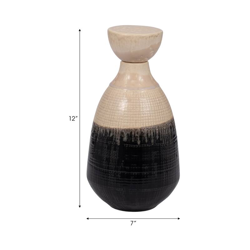 Sagebrook Home Alondra Unique Stoneware Vase with Lid, White, Novelty, Two-tone, Enrich Your Home Decor