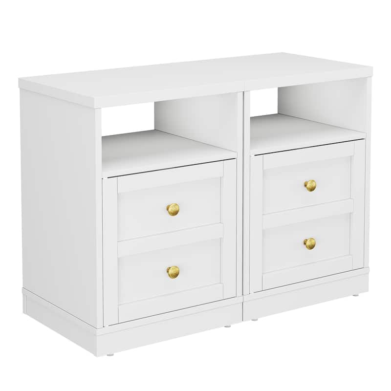 Modern Nightstand with Door & Open Shelf, Set of 2