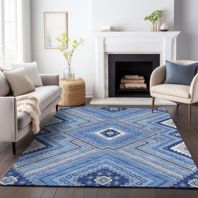 Machine Washable Indoor/ Outdoor Global Boho Chantille Rug