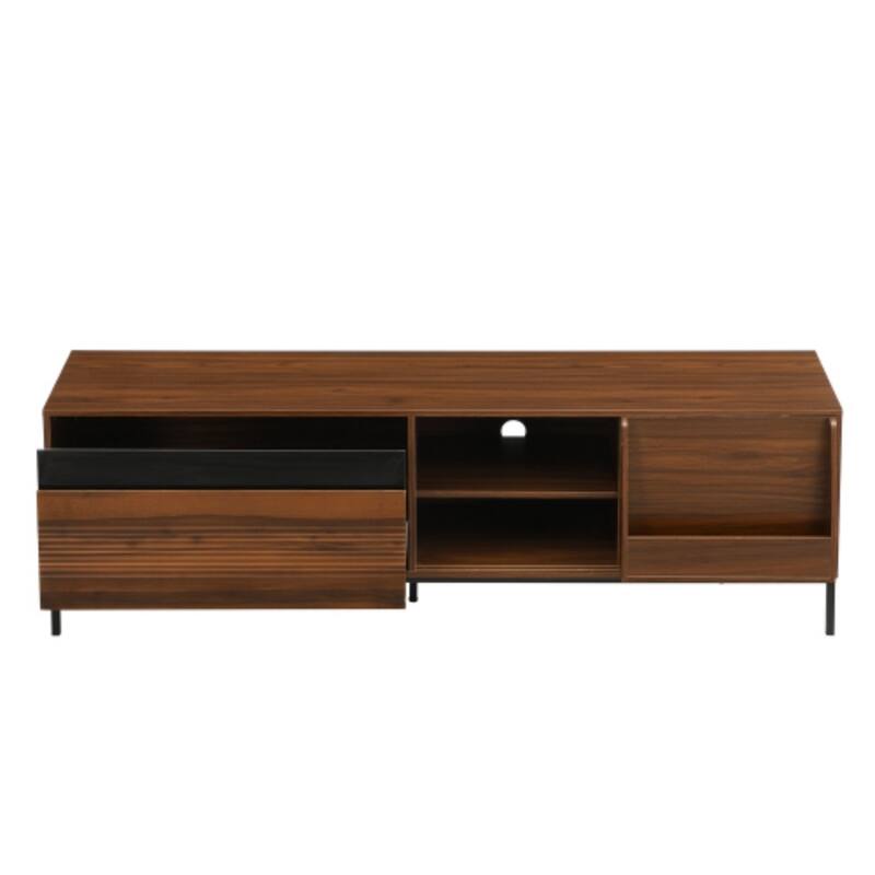 70.8" Modern TV Stand for 75 Inch TVs, Mid Century Media Console with Sliding Doors, Adjustable Shelves and Metal Frame