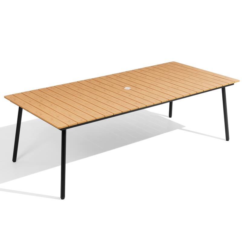 Outdoor Patio Wood-Like Aluminum Dining Table with Umbrella Hole
