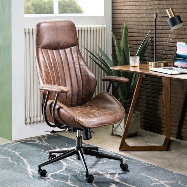 OVIOS Ergonomic Office Chair Modern Computer Desk Chair high Back Suede Fabric Desk Chair with Lumbar Support - Brown
