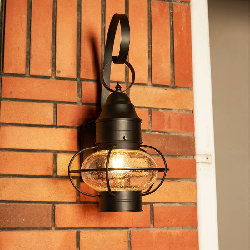 14-in H Outside Porch Light in Matte Black Finish with Clear Seeded Glass