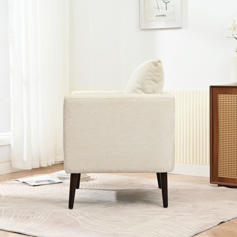 Beige Modern 26.77" Upholstered Arm Chair with Solid Wood Legs and Waist Pillow