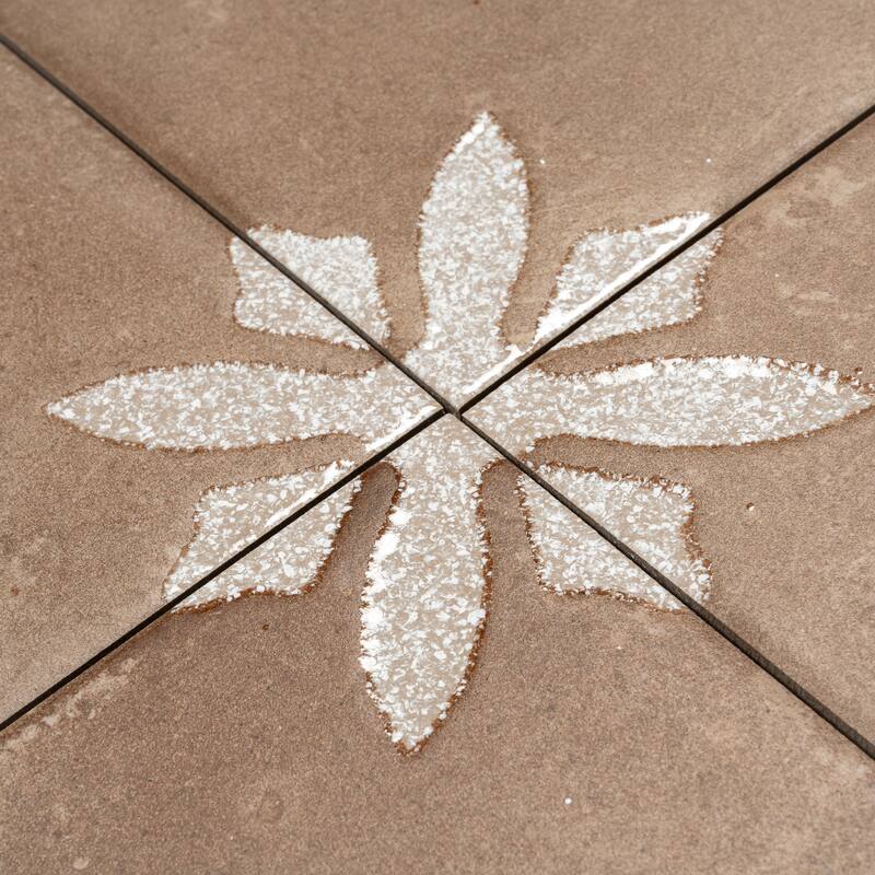 Palmera 9x9 Terracotta Brown Porcelain Floral Square Wall and Floor Tile (6.96 sq ft/case) - 13 Pack
