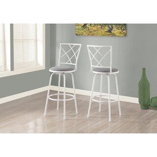 Overstock Monarch 2377 Two Piece Swivel White Grey Fabric Seat Barstool (Set of 2 - Bar Height - 29-32 in. - White)