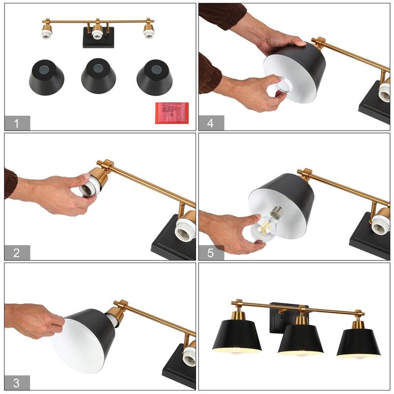 Modern Farmhouse Black Gold 3-Light Bathroom Vanity Lights Dimmable Wall Sconces