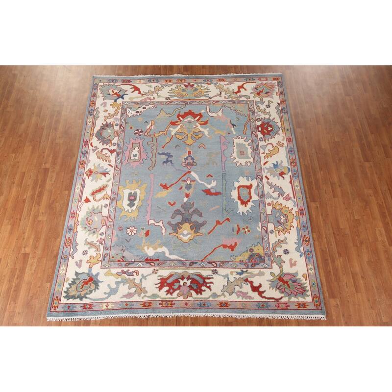 Transitional Blue Oushak Area Rug Handmade Oriental Wool Carpet - 8'1"x 9'10"