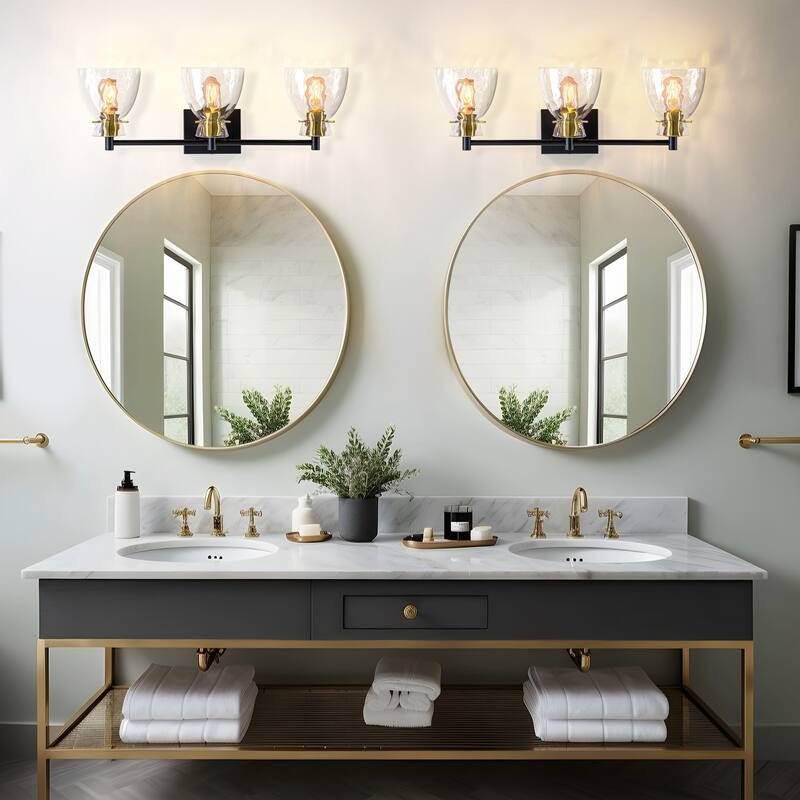 Starsky Mid-Century 3-Light Bathroom Vanity Light with Hammered Glass