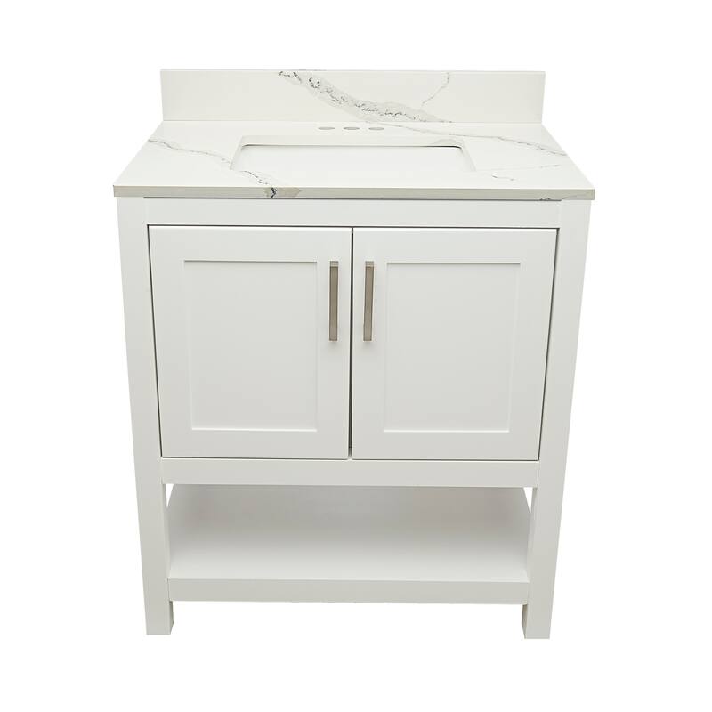 Taos 31" Bathroom Vanity with Cultured Marble Vanity Top Sink in White with White Basin